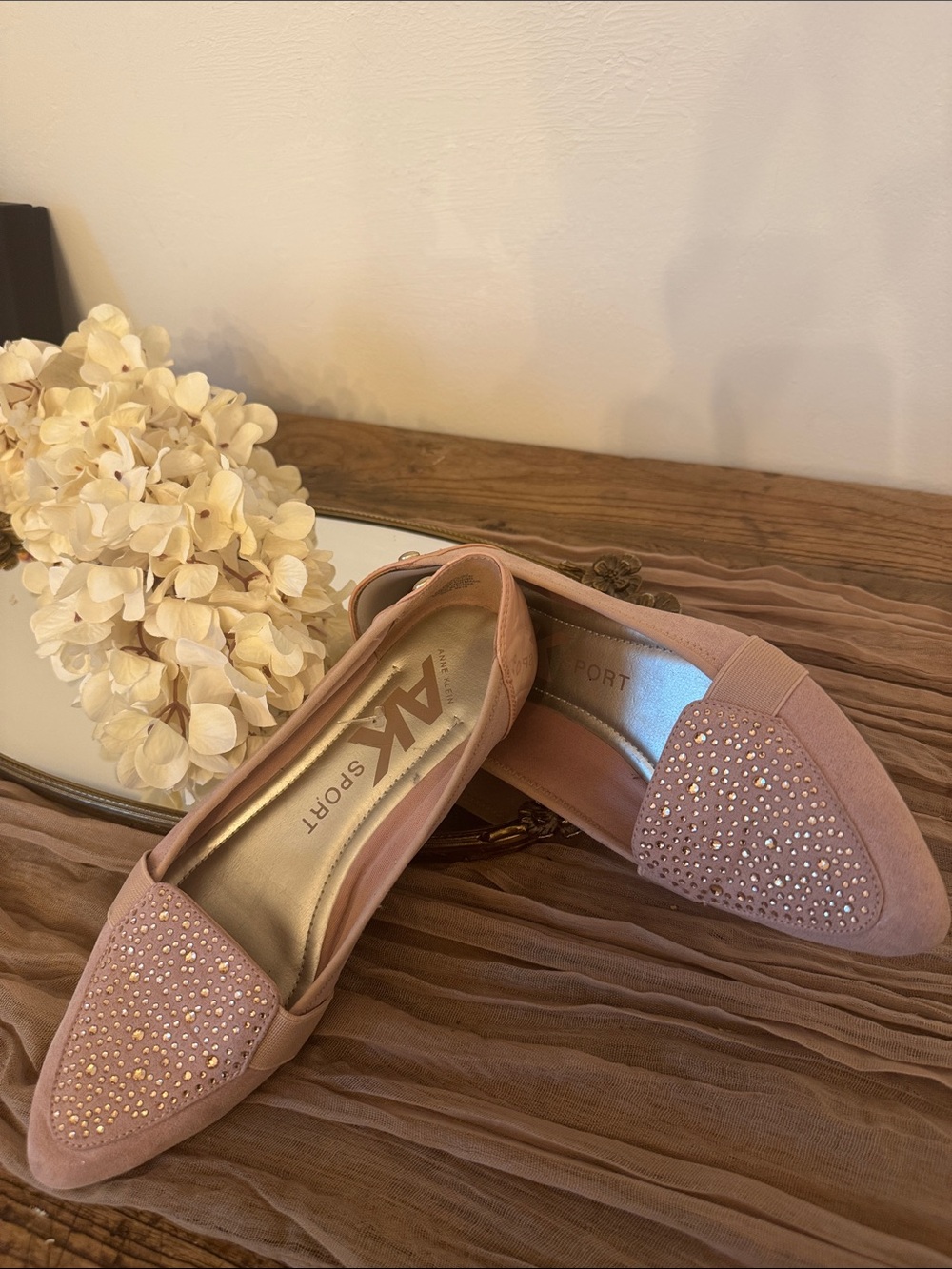Anne Klein Pink Pointed Toe Flats with Stud Accents - Picture 9 of 11